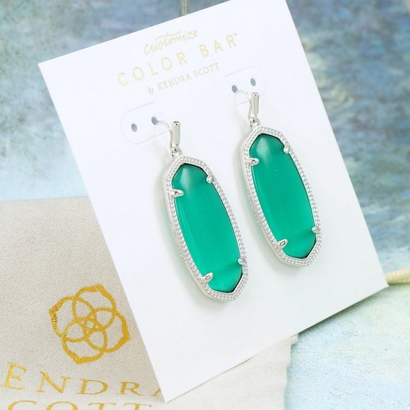 Kendra Scott Elle Cat's Eye Emerald Green Earrings Silver Tone - Picture 3 of 4